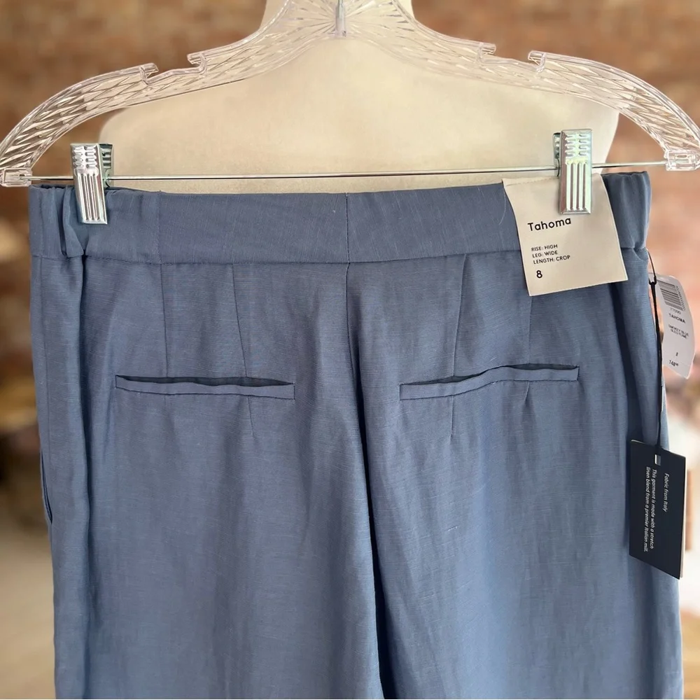 Babaton Aritzia Tahoma Blue Linen Blend Crop Pants Culottes S NWT Quiet Luxury